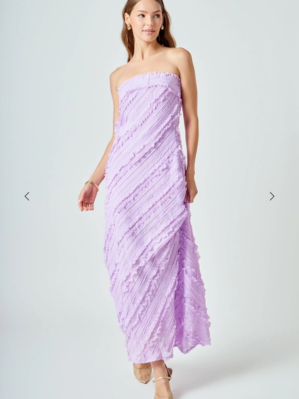 Endless Rose Strapless Lavender Ruffle Maxi Dress